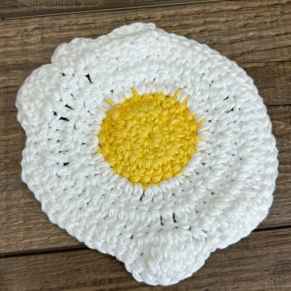 Coasters Sunny Side Up Fried Egg Cup Mug Set of 4‎ Handcrafted Crochet Cotton